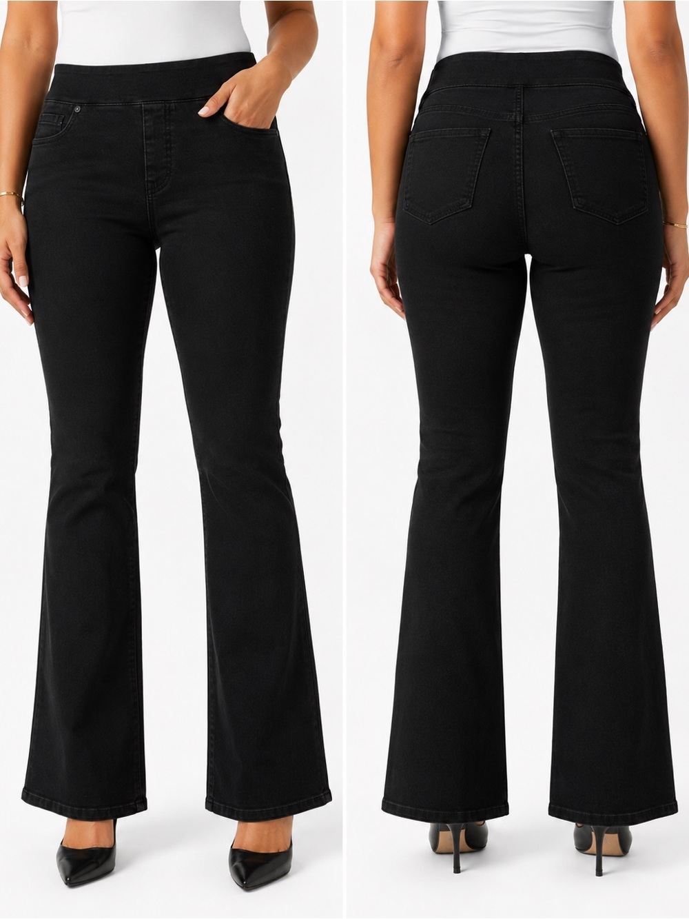 DG2 by Diane Gilman Black Pull-On Stretch Bootcut Jeans Women’s Small Tall